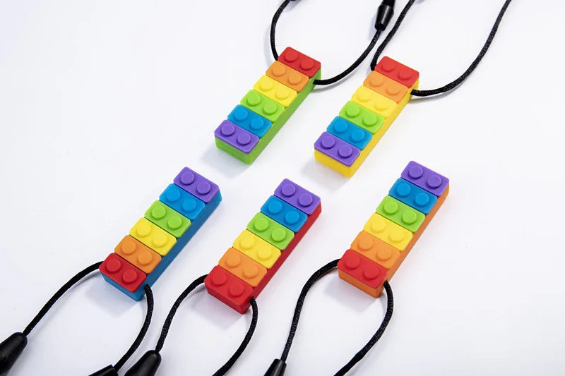 1Pc Sensory Chew Necklace Brick Chewy Kids Silicone Biting Pencil Topper Teether Toy