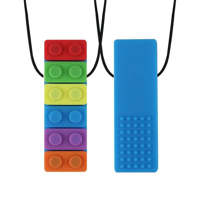 1Pc Sensory Chew Necklace Brick Chewy Kids Silicone Biting Pencil Topper Teether Toy