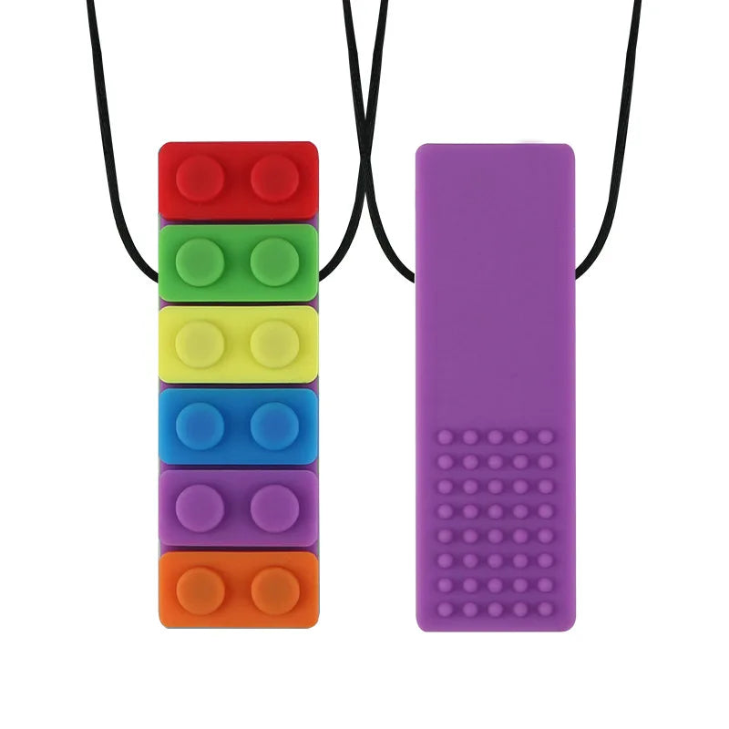 1Pc Sensory Chew Necklace Brick Chewy Kids Silicone Biting Pencil Topper Teether Toy