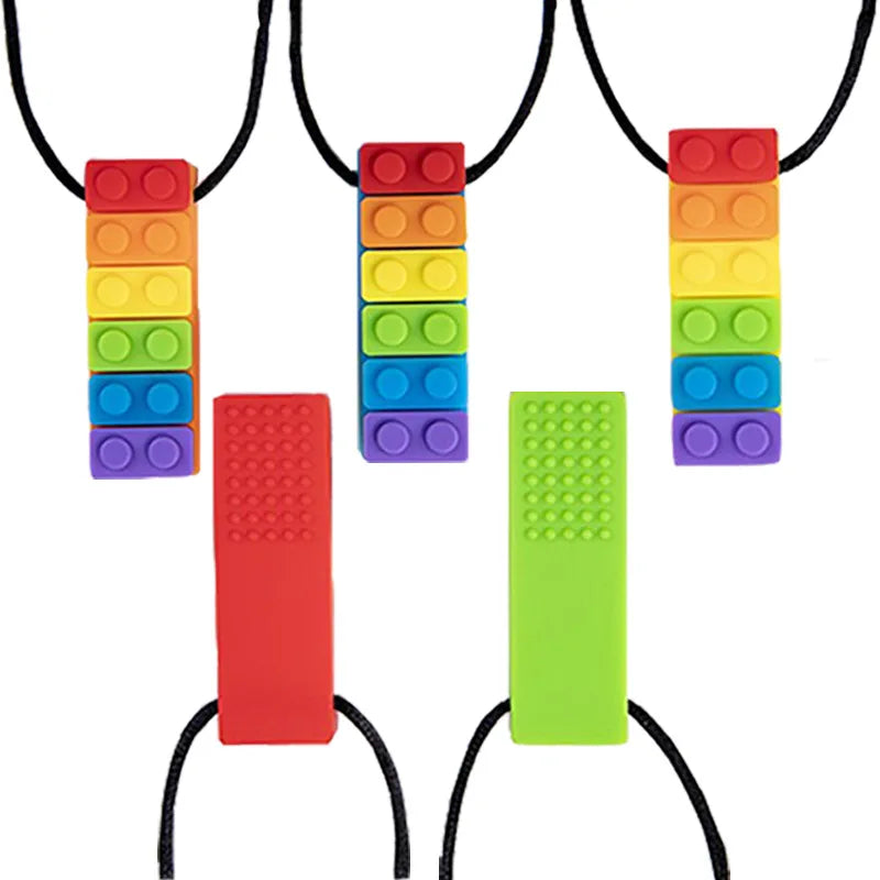 1Pc Sensory Chew Necklace Brick Chewy Kids Silicone Biting Pencil Topper Teether Toy