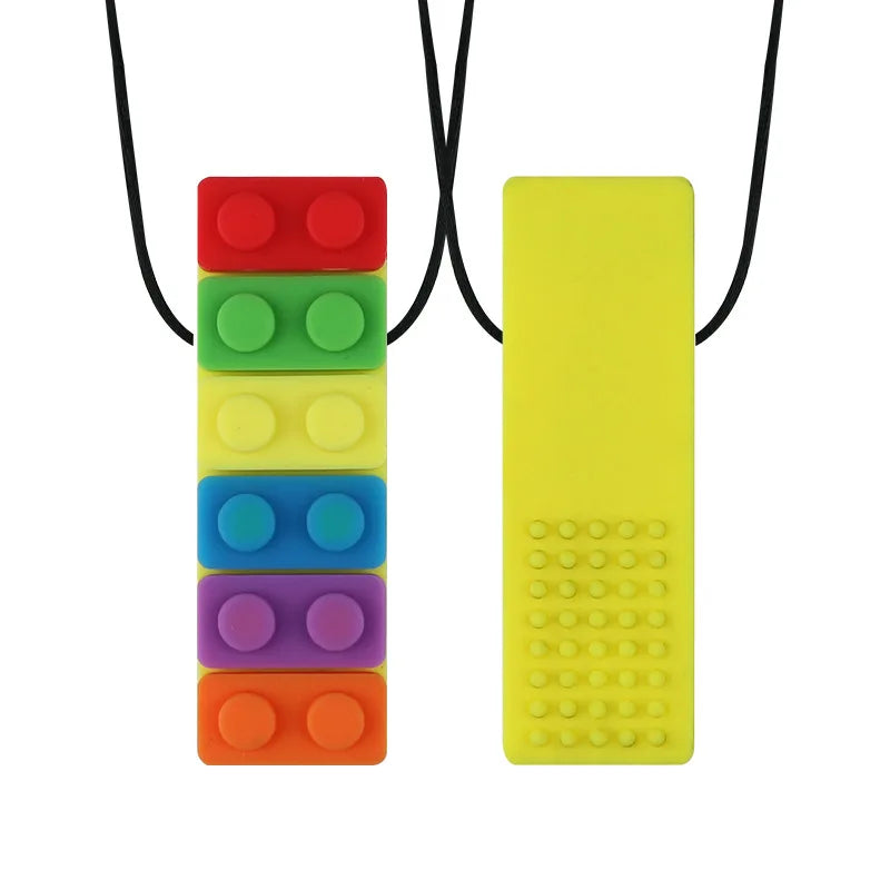 1Pc Sensory Chew Necklace Brick Chewy Kids Silicone Biting Pencil Topper Teether Toy