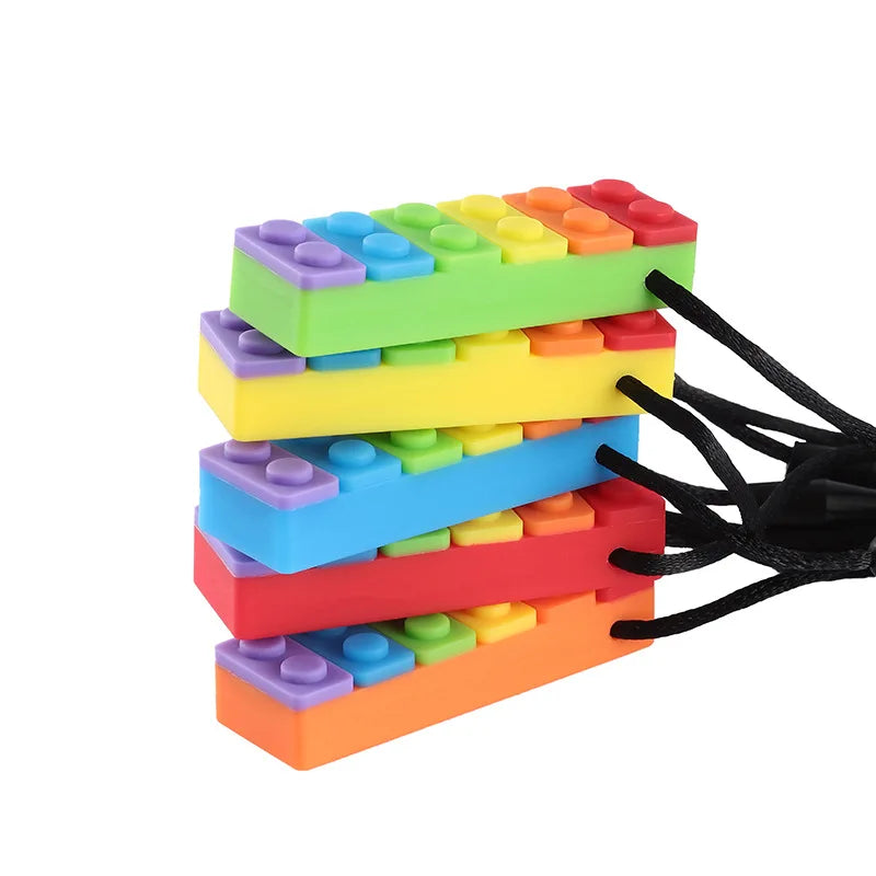 1Pc Sensory Chew Necklace Brick Chewy Kids Silicone Biting Pencil Topper Teether Toy