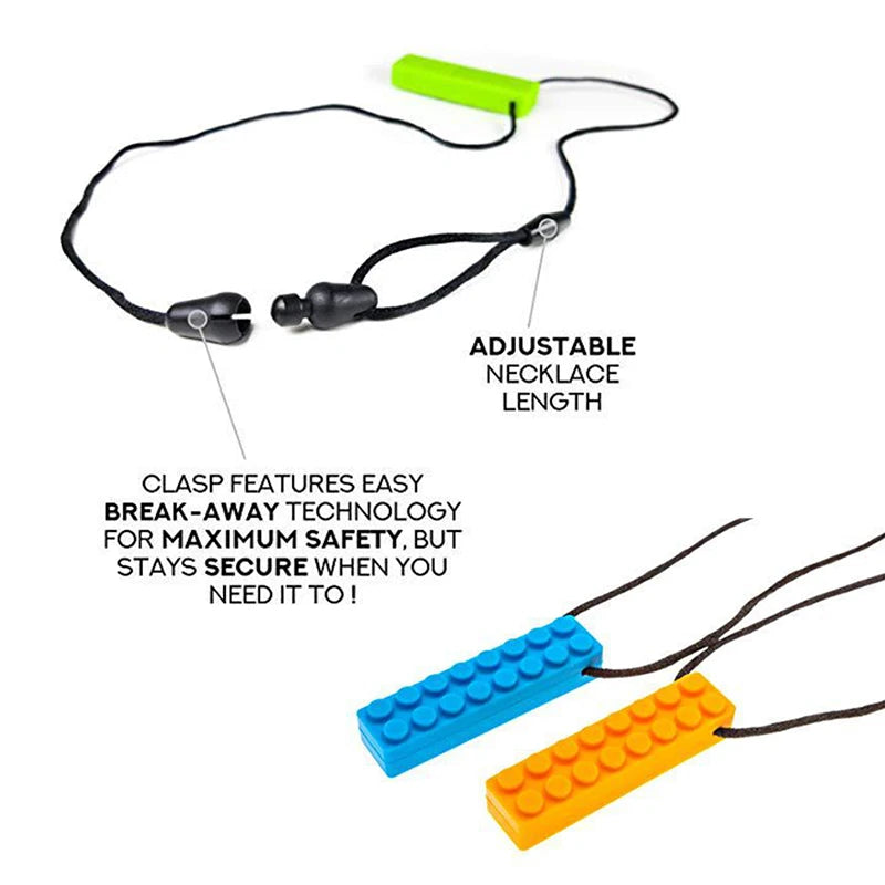 1Pc Sensory Chew Necklace Brick Chewy Kids Silicone Biting Pencil Topper Teether Toy