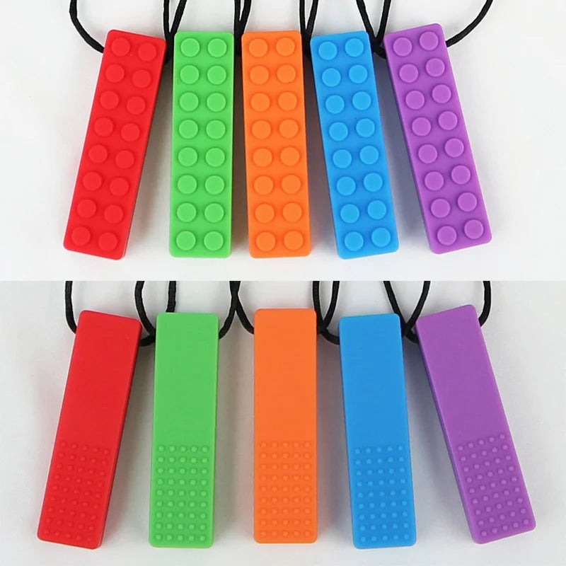 1Pc Sensory Chew Necklace Brick Chewy Kids Silicone Biting Pencil Topper Teether Toy