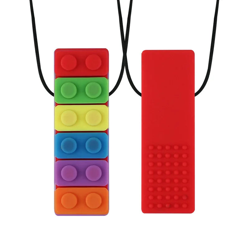 1Pc Sensory Chew Necklace Brick Chewy Kids Silicone Biting Pencil Topper Teether Toy