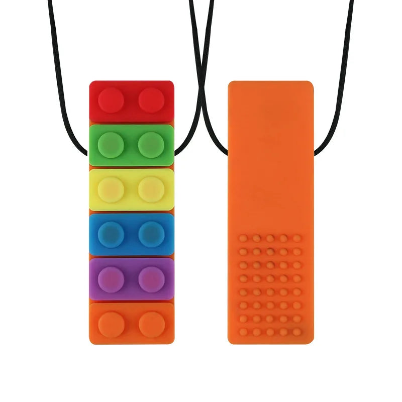 1Pc Sensory Chew Necklace Brick Chewy Kids Silicone Biting Pencil Topper Teether Toy