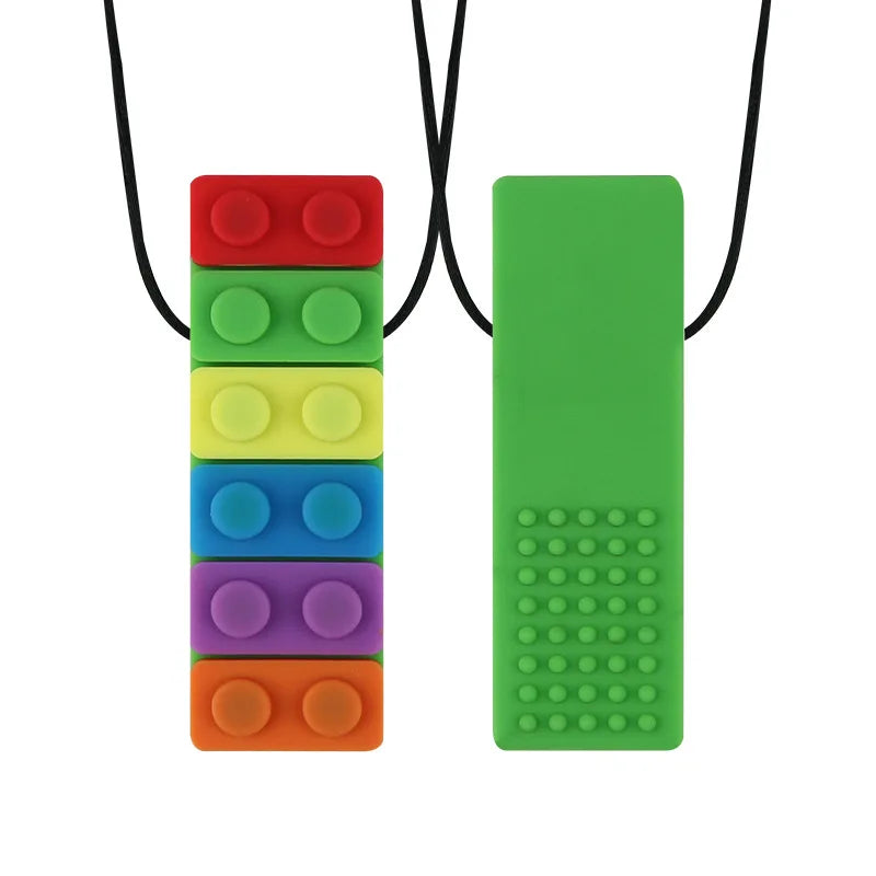 1Pc Sensory Chew Necklace Brick Chewy Kids Silicone Biting Pencil Topper Teether Toy
