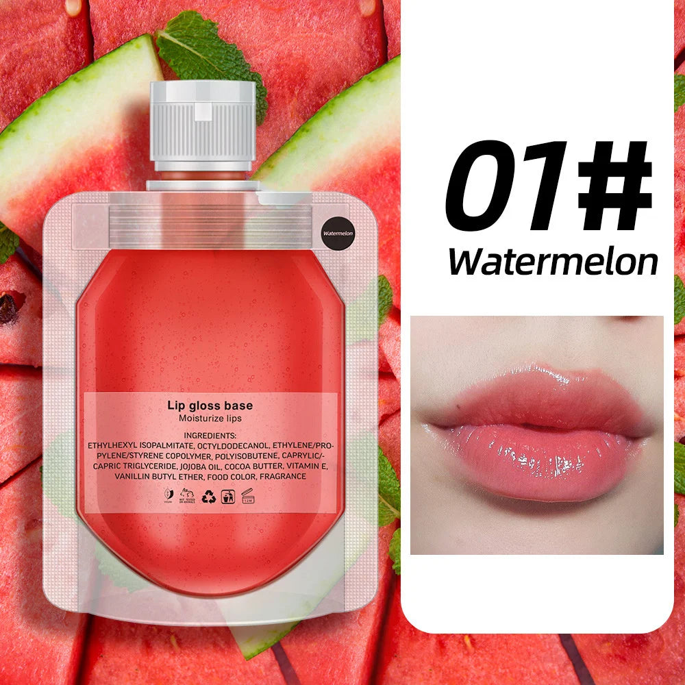 45/95/195g Rainbow Fruit Lip Gloss 10-color Transparent Base Oil