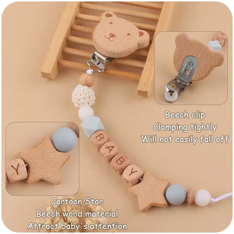 Baby Pacifiers Clips Personalized Name Cartoon Bear