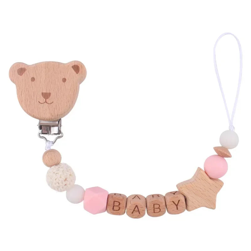 Baby Pacifiers Clips Personalized Name Cartoon Bear