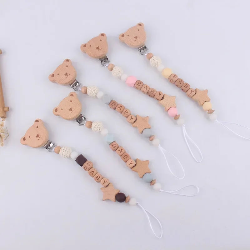 Baby Pacifiers Clips Personalized Name Cartoon Bear