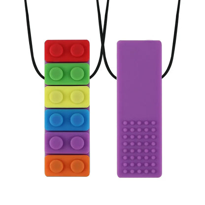1Pc Sensory Chew Necklace Brick Chewy Kids Silicone Biting Pencil Topper Teether Toy
