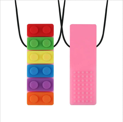 1Pc Sensory Chew Necklace Brick Chewy Kids Silicone Biting Pencil Topper Teether Toy