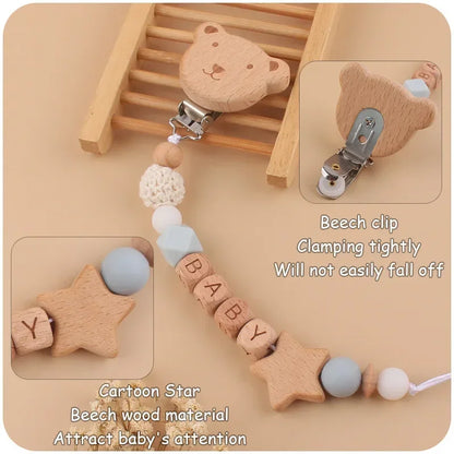 Baby Pacifiers Clips Personalized Name Cartoon Bear