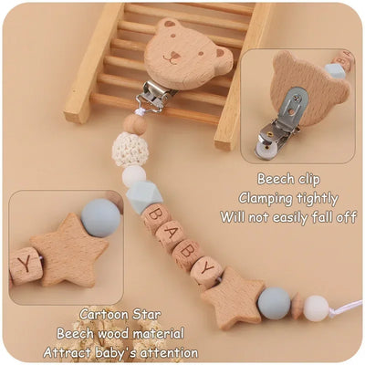 Baby Pacifiers Clips Personalized Name Cartoon Bear