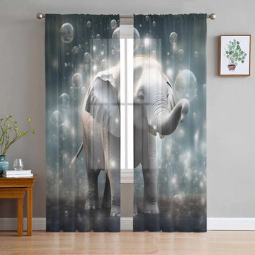 Animal Illustration Elephant Fantasy Curtain For Living Room