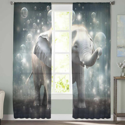 Animal Illustration Elephant Fantasy Curtain For Living Room