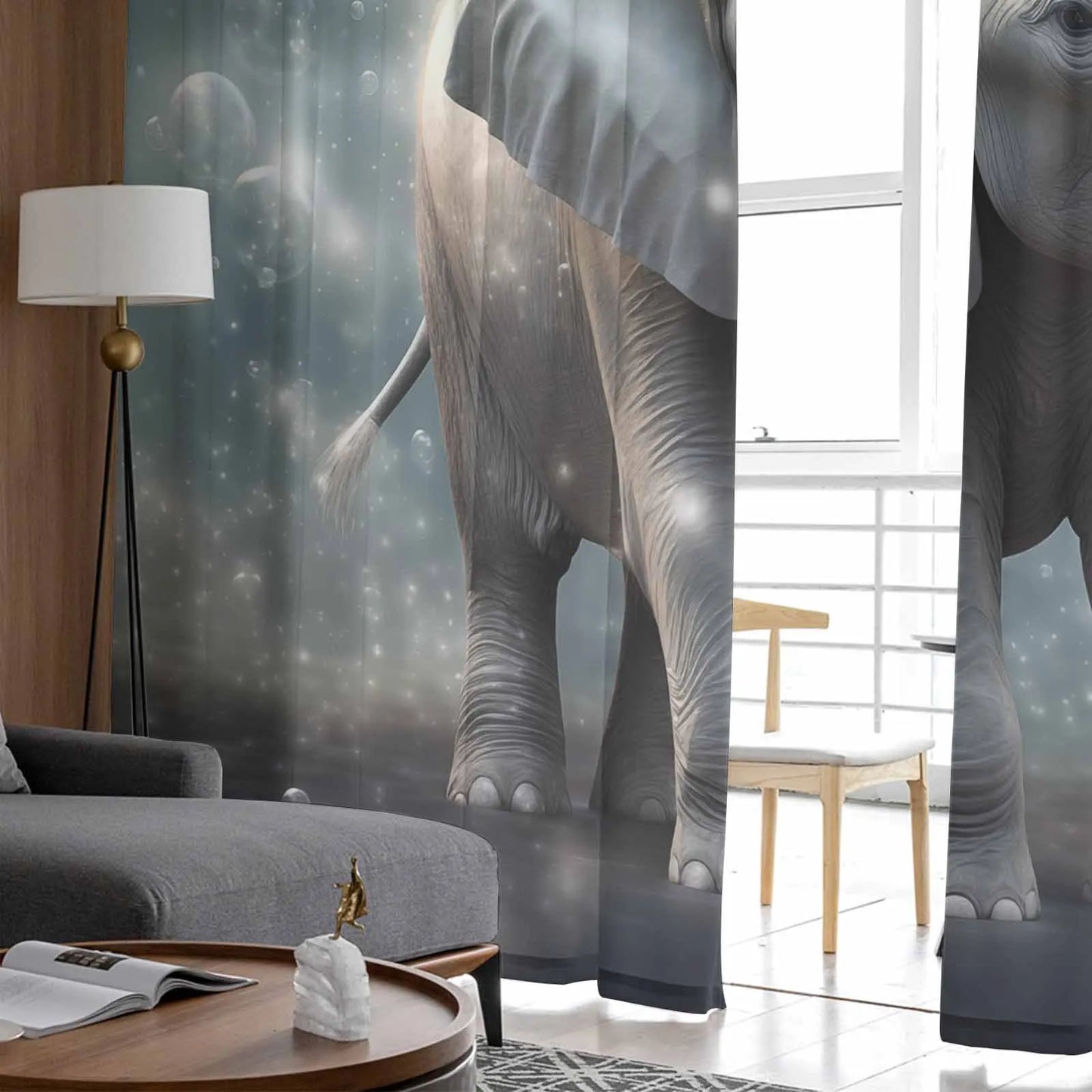 Animal Illustration Elephant Fantasy Curtain For Living Room